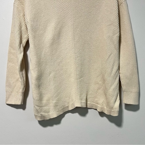 L.L. Bean Women’s V-Neck Cotton Sweater – Cream Textured Knit Pullover, Size L - Picture 7 of 9